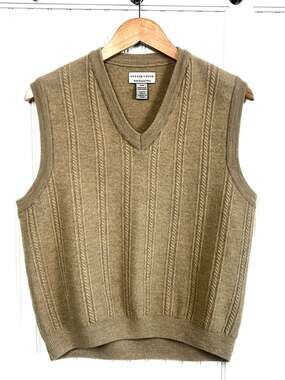 Cutter & Buck Merino Wool Cable Knit Sweater Vest Tan Preppy Golf M